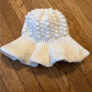 Handmade Knit Popcorn Style White Bucket Hat